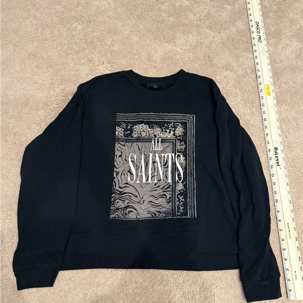 All Saints Black and White Graphic Crewneck Sweater